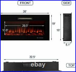 36'' Recessed Mounted Electric Fireplace Insert Realistic Flame Black 750/1500W