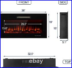 36 Recessed Mounted Electric Fireplace Insert with Touch Screen Control Panel