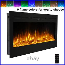 36 Wall Mounted Electric Fireplace Insert Heater Adjustable Flame Remote 1500W