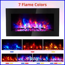 36 Wall Mounted Electric Fireplace Insert Heater Adjustable Flame Remote +Timer