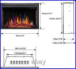 39Electric Fireplace Insert, Freestanding Recessed Electric Stove Heater, Remote