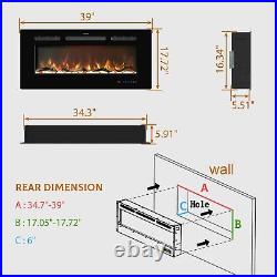 39 inches Electric Fireplace Inserts, Recessed and Wall Mounted Fireplace Hea