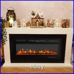 40Electric Fireplace Recessed insert Wall Mounted Heater W /Log or Crystals Set