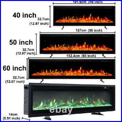 40/50/60'' Electric Fireplace Insert Recessed&Wall-Mounted Heater Room Decor