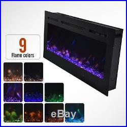40 Electric Fireplace Recessed Insert Wall Mount Heater 3D Flame Log withRemote