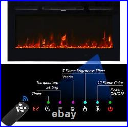 40 Inch Electric Fireplace Insert Wall Mounted Heat Adjustable Multicolor Flame