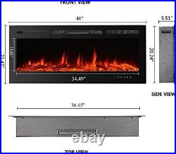 40 Inch Electric Fireplace Inserts, Wall Mounted Fireplace, Led Fireplace
