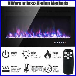 40in Electric Fireplace Wall Mounted Insert Multicolor Flame With Remote Control