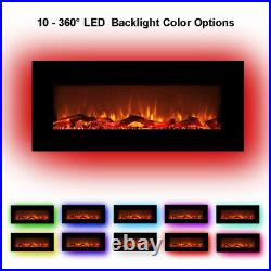 42 Contemporary Electric Fireplace Wall Mounted Heater Multicolor Flame Remote