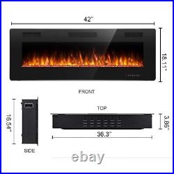 42''Electric Fireplace Recessed Wall Mounted Fireplace Heater Ultra Thin, Remote