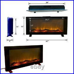 42 Inch Insert Wall Mounted Electric Fireplace Fire place 10 Colors Black Light