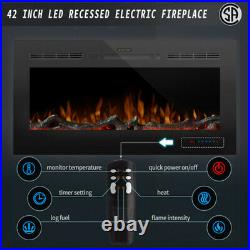 42'' Recessed LED Electric Fireplace Glass View 3 Log Flame Colors Insert Heater