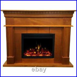 47.8-in. Shelby Electric Fireplace Mantel with Deep Log Insert, Teak