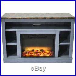 47 Electric Fireplace with Enhanced Log Insert and Blue Mantel