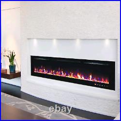 50 60 72 82 Inch Led Digital Flames Black Insert Wall Mounted Electric Fire New