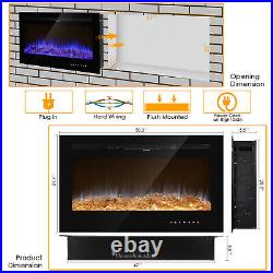 50'' 750W-1500W Fireplace Heater Electric Embedded Insert Timer Flame Remote