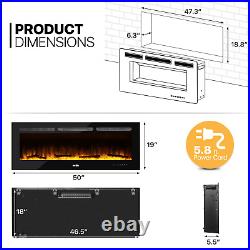 50 Electric Fireplace Insert 1400W Space Heater 8 Flame Color Changing withRemote
