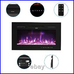 50'' Electric Fireplace Insert Heater Flame Remote Control Wall Mounted 12Colors