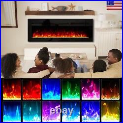 50'' Electric Fireplace Insert Heater Flame Remote Control Wall Mounted 12 Color