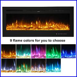 50'' Electric Fireplace Insert Heater Flame Remote Control Wall Mounted 9 Colors