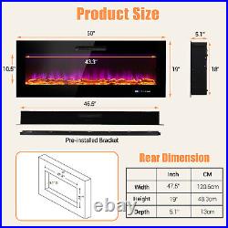 50 Electric Fireplace Recessed Wall Mounted Heater With Decorative Crystal & Log