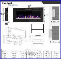 50 Electric Fireplace Wall Mounted & Recessed Ultra-Thin Fireplace 750/ 1500W