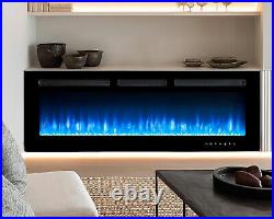 50 Electric Fireplace Wall Mounted & Recessed Ultra-Thin Fireplace 750/ 1500W