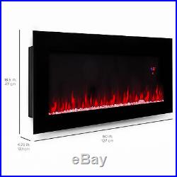 50 Electric Wall Mount Remote Control Fireplace Insert Heater Color Flame Glass