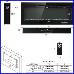 50 Inch Recessed Electric Insert Wall Mounted Fireplace with Adjustable Brightne