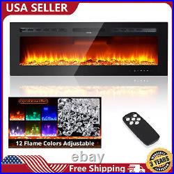 50 Recessed Electric Fireplace 1500W Wall Mounted Fireplace Heater Timer Home