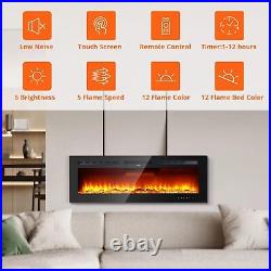 50 Recessed Electric Fireplace 1500W Wall Mounted Fireplace Heater Timer Home