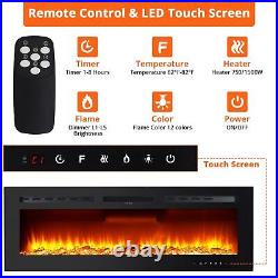 50 Recessed Electric Fireplace 1500W Wall Mounted Fireplace Heater Timer Home