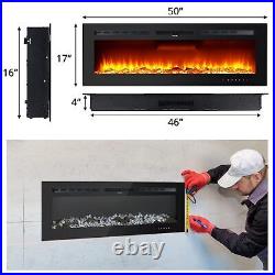 50 Recessed Electric Fireplace 1500W Wall Mounted Fireplace Heater Timer Home