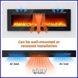 50 Recessed Electric Fireplace 1500W Wall Mounted Fireplace Heater Timer Home