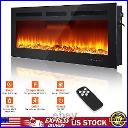 50 Recessed Electric Fireplace 1500W Wall Mounted Fireplace Heater Timer Home