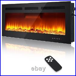 50 Recessed Electric Fireplace 1500W Wall Mounted Fireplace Heater Timer Home