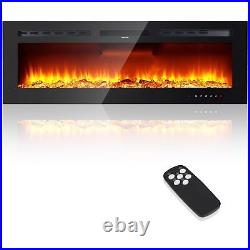 50 Recessed Electric Fireplace 1500W Wall Mounted Fireplace Heater Timer Home