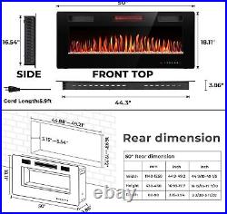 50 Recessed & Wall Mounted Electric Fireplace, 5100BTU, Adjustable Flame, Remote