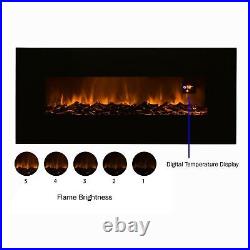 50 Wall Mounted Electric Fireplace Adjustable LED Flames Remote Timer Bottom