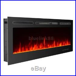 50 Wall Mounted Insert Heat Electric Fireplace Black 3D Flame Logs Heater Q3V1
