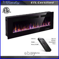 50'' Wall Mounted Recessed Electric Fireplace Insert, Touch Screen, Remote