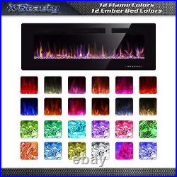 50'' Wall Mounted Recessed Electric Fireplace Insert, Touch Screen, Remote