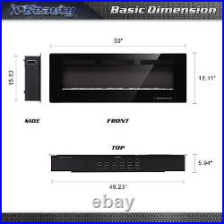 50'' Wall Mounted Recessed Electric Fireplace Insert, Touch Screen, Remote