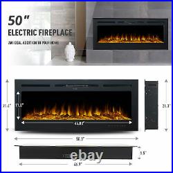 50in Electric Heater Recessed or Wall Mounted Fireplace Insert w 9 Flame Colors