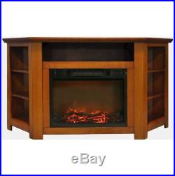 56 In. Electric Corner Fireplace in Teak with 1500W Fireplace Insert