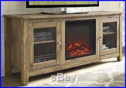 58 Barnwood Media TV Stand Console Holds 250lbs With Electric Fireplace Insert