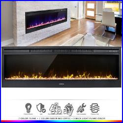 58 Electric Fireplace Heat Insert Wall Heater Adjust 3D Crystal Flame +Remote