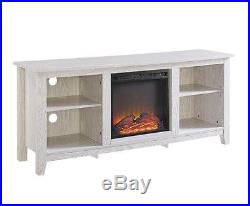 58 White Wash Fireplace Insert TV Stand Heater Electric Media Console Cabinet