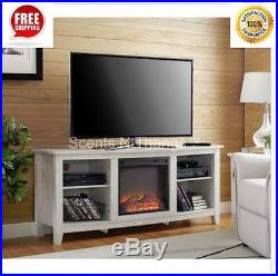 58 White Wash Fireplace Insert TV Stand Heater Electric Media Console Cabinet