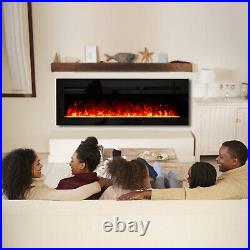 60 1500W Wall Mount/Recessed Electric Fireplace Heater withRemote Timer LED Flame